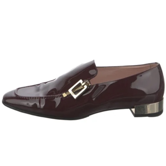 Roger Vivier Shoes - Roger Vivier Polly Burgundy and Gold Patent Leather Loafer Shoes 9